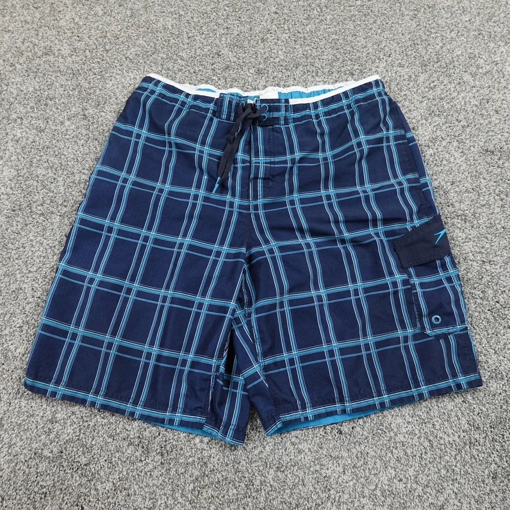 Speedo Shorts Mens Extra Large Blue Lined Stretch‎ Drawstring Board Swim Trunks
